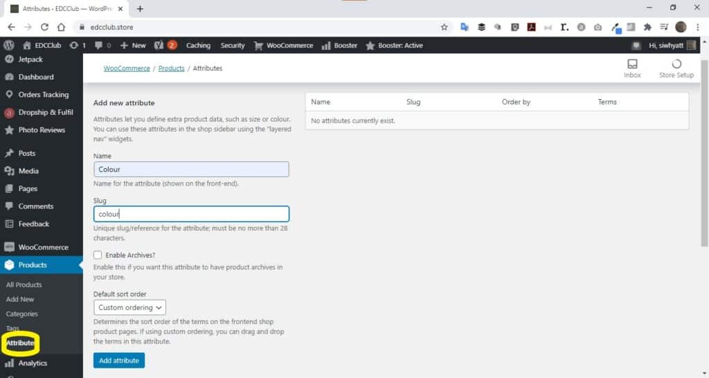 Creating woocommerce product attributes
