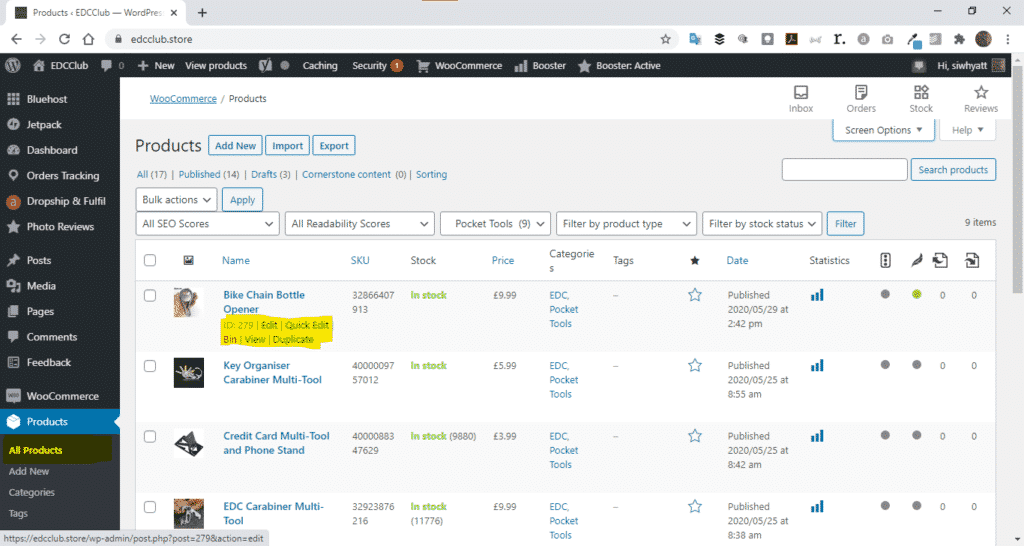 Edit products on Woocommerce