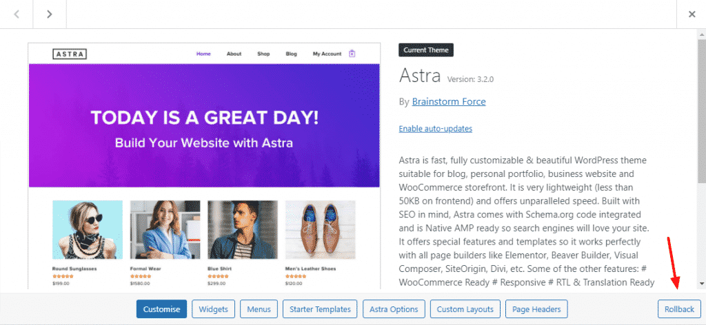 The Option to roll back is part of The Risk-Free Way to Keep WordPress Updated